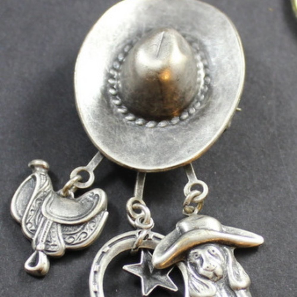 Cowboy Hat Brooch Dangles Saddle Boot Charms